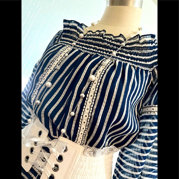 NWT M Parker Blue White Stripped Off Shoulder Dress!! - Picture 6 of 12